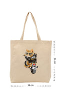 Rider Cat - Kanvas Çanta - Krem