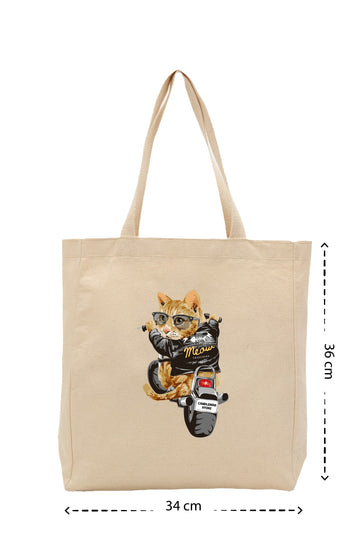 Rider Cat - Kanvas Çanta - Krem