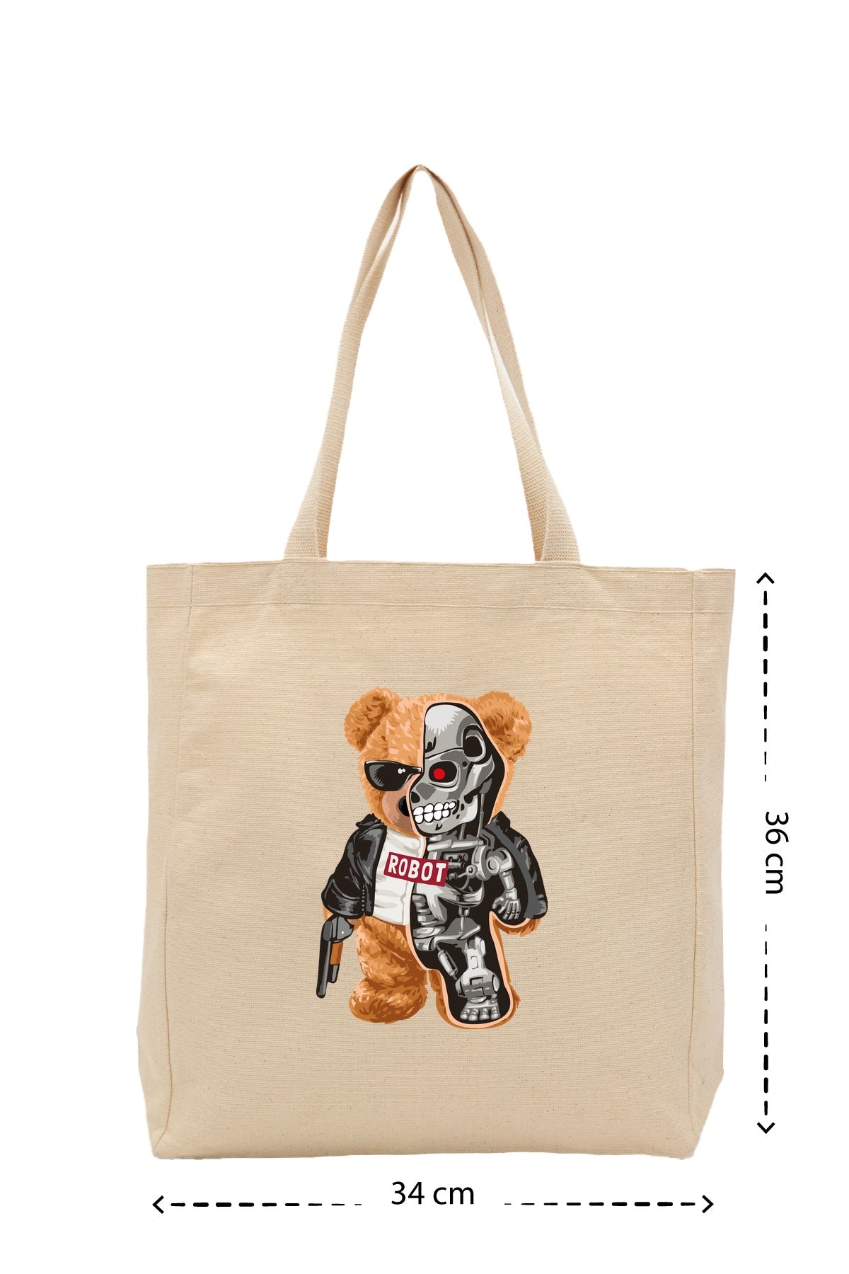 Robot Bear - Kanvas Çanta - Krem