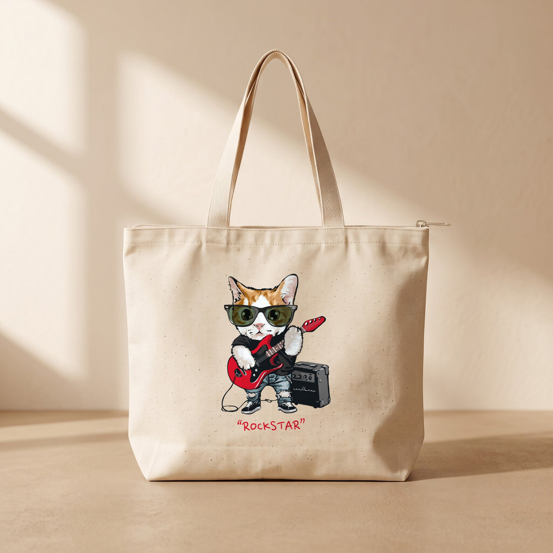 Rockstar Kedi - Fermuarlı Tote Bag