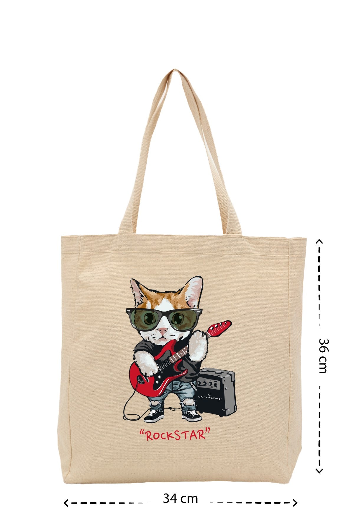 Rockstar Kedi - Kanvas Çanta - Krem