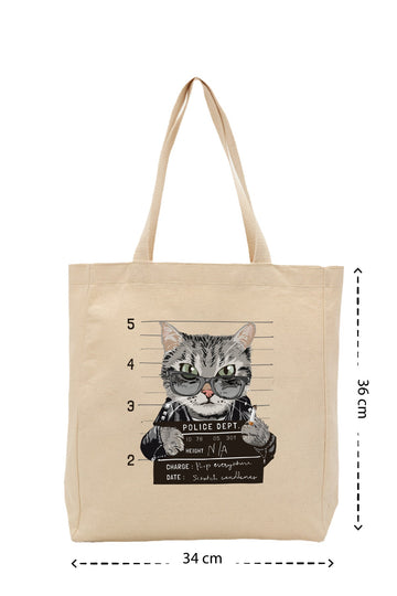 Suçlu Kedi - Kanvas Çanta - Krem
