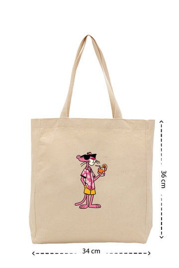 Summer Pink Panther - Kanvas Çanta - Krem
