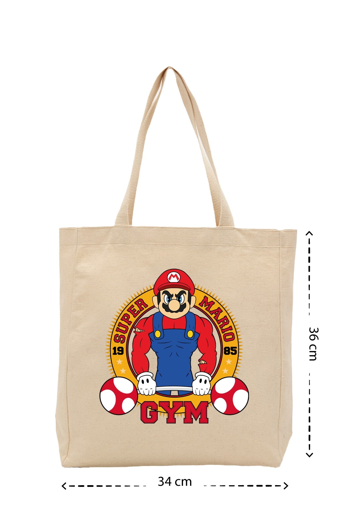 Super Mario Gym - Kanvas Çanta - Krem