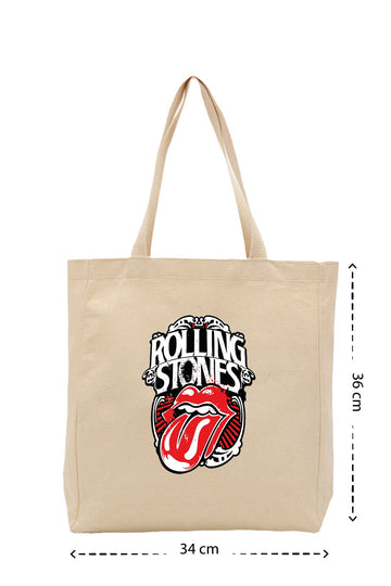 The Rolling Stones - Kanvas Çanta - Krem