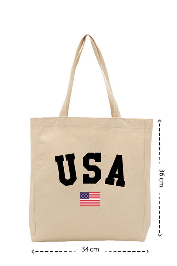 U.S.A - Kanvas Çanta - Krem