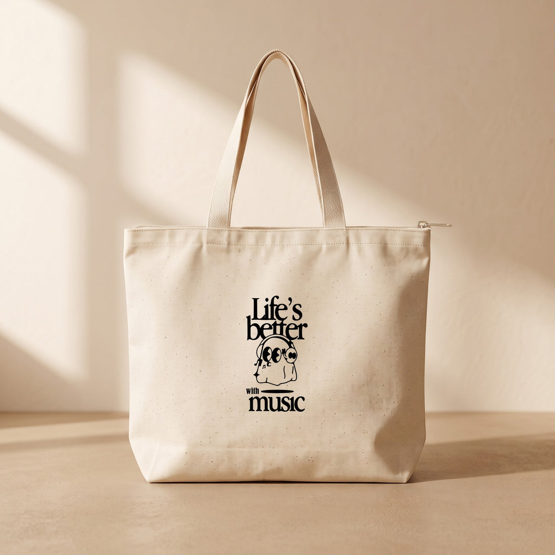 With Music - Fermuarlı Tote Bag