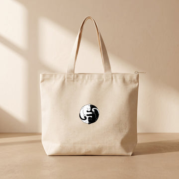 Ying Yang Cat - Fermuarlı Tote Bag